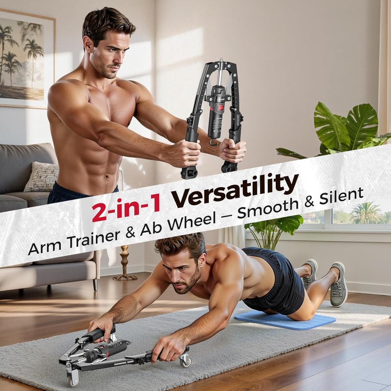 FLYBIRD Chest & Arm Twister & Core Trainer, Hydraulic Power CoreFlex Twister Chest Workout Equipment, 22-440lbs for Strength Trainer, 3-in-1 Chest Trainer with Ab Roller Wheel(Backpack &Pad Included) - Image 2